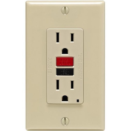Leviton Leviton Mfg C21-GFNT1-RNI Self-Test 15A GFCI Outlet With Wall Plate; Ivory 4996732